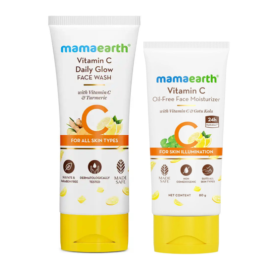 Mamaearth Vitamin C Glow Brightening Duo (VIT C Face Wash 100 ml + VIT C Oil-Free Moisturizer 80 g)