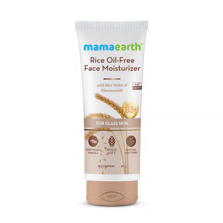 Mamaearth rice oil free face moisturizer hero ingredients front picture