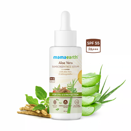 Mamaearth Aloe Vera Sunscreen Face Serum with Aloe Vera & Ashwagandha for UVA & B Protection - 30 ml