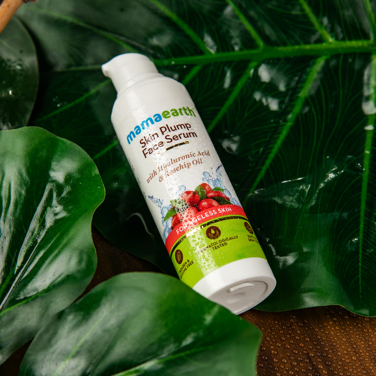skin plump face serum on leaf