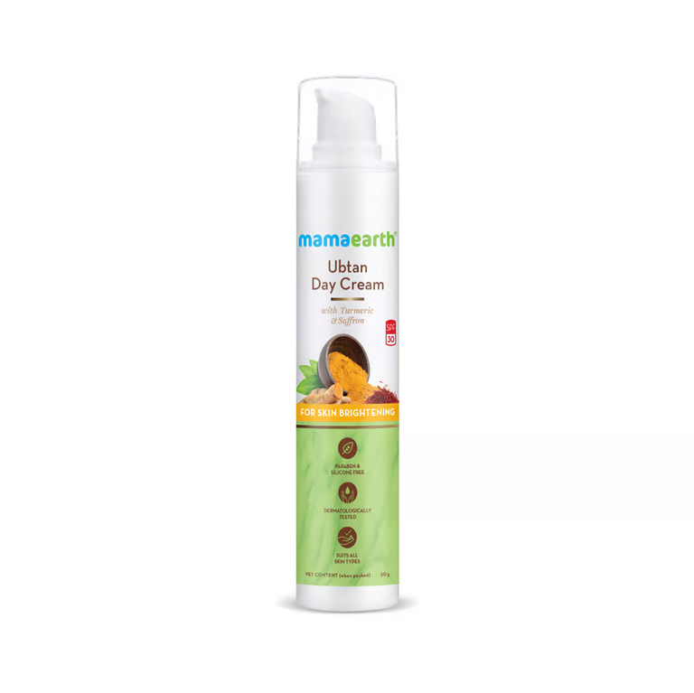 Mamaearth ubtan day cream with white background