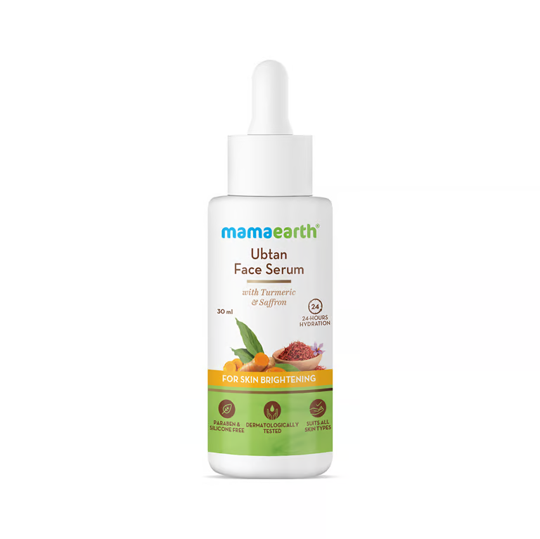 Mamaearth Ubtan face serum with white background