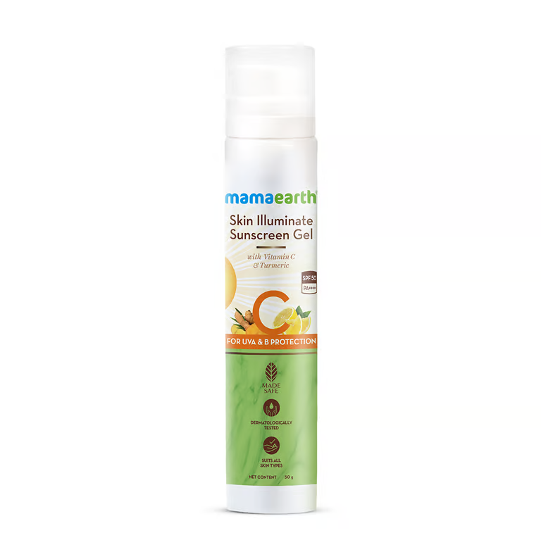 Mamaearth skin illuminate sunscreen gel product pic with white background