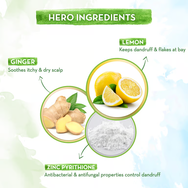Mamaearth lemon anti-dandruff shampoo hero ingredients