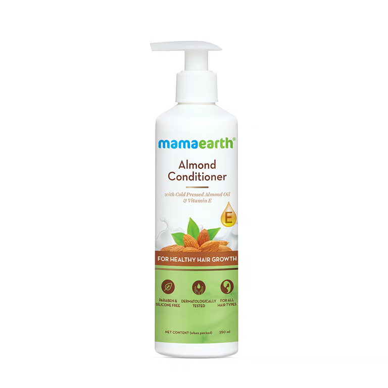 Mamaearth Almond conditioner with white background