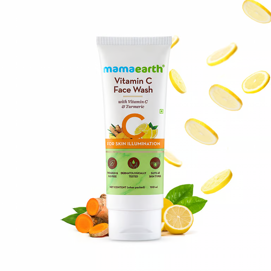 vitamin c face wash with lemon and turmeric background