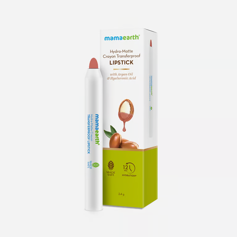 Mamaearth Hydra-Matte Crayon Transferproof Lipstick - 2.4 g | Cafe Latte Nude