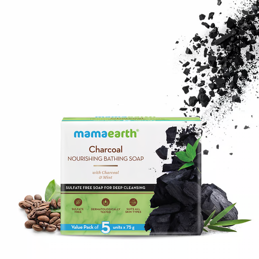 Mamaearth Charcoal Nourishing Bathing Soap With Charcoal and Mint for Deep Cleansing - 5x75g